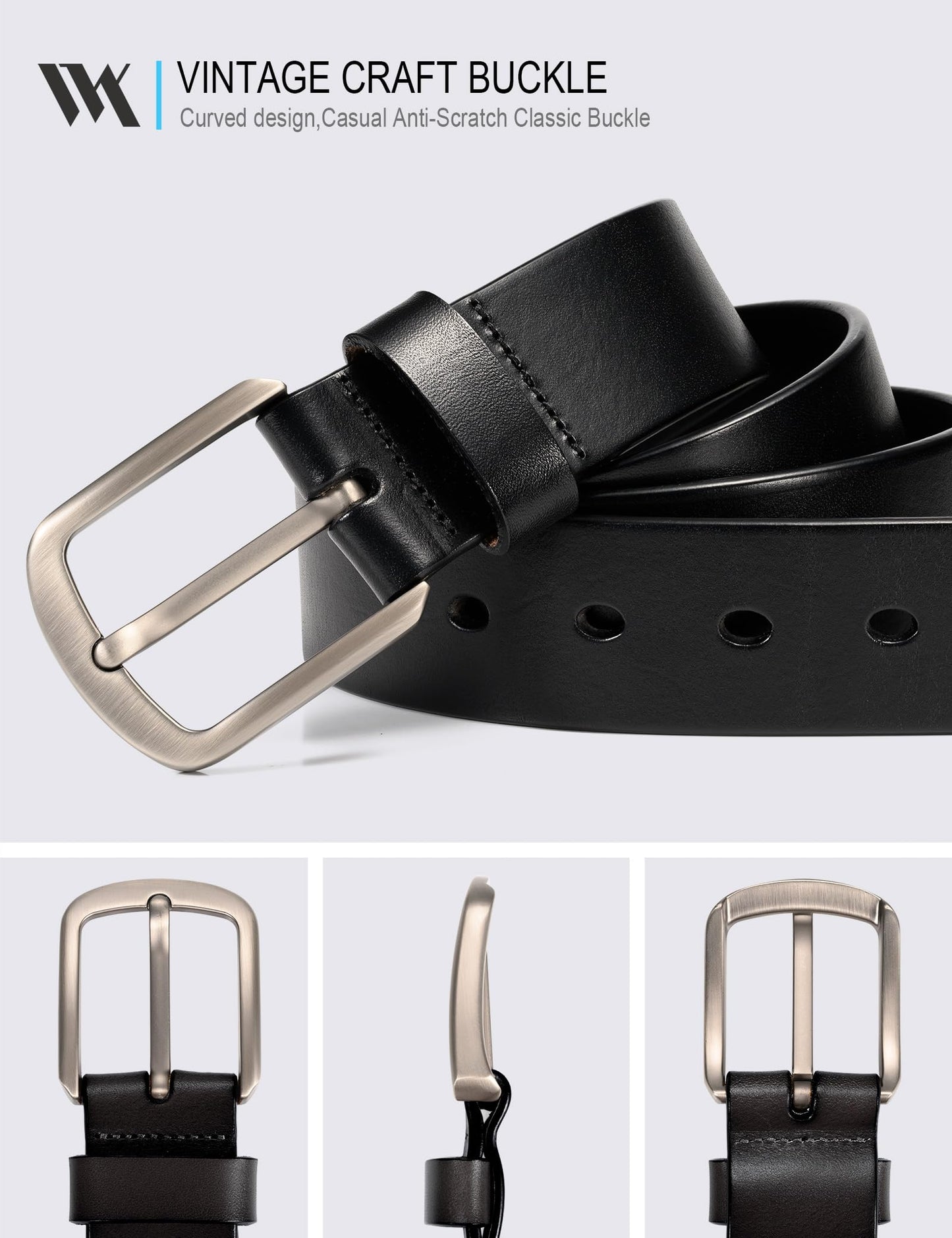 WOLFANT 1.5" Top Full Grain Leather Belt for Men in Gift Box,100% Italian Real Solid Leather