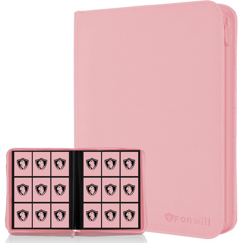 9 Pocket Card Binder, Premium Zip Trading Card Binder, 360 Double Sided Pocket PU Collection Binder, Collector Album, Card Folder for MTG, TCG, Sports Cards, (Pink)