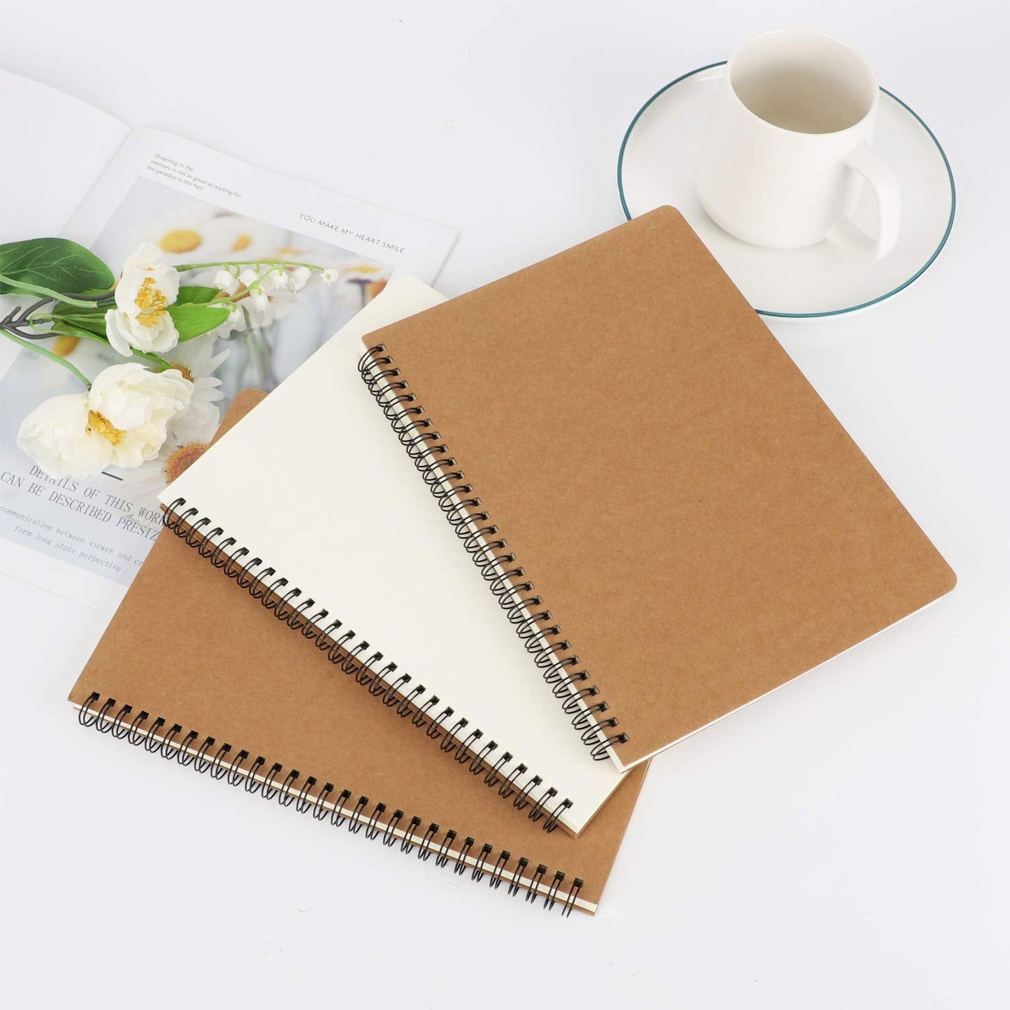 EUSOAR Spiral Blank Notebooks, B5 3 packs 7.3"x10.2" Unlined Travel Writing Notebooks Journal, Memo Notepad Sketchbook, Students College Office Business Subject Diary Spiral Book Journal-Kraft Cover