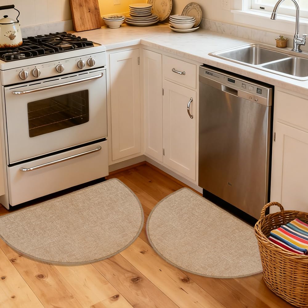 Nanstone Half Circle Kitchen Rugs,2 Pack 17”x30”, Non-Slip Water Oil Absorbent Kitchen Mats, Machine Washable Floor Mat,Quick Dry Standing Mat Front Sink Throw Rug Carpet for Farmhouse Kitchen