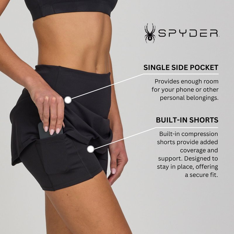 Spyder Women's Athletic Skort – Golf, Tennis & Pickleball Skirt with Built-in Shorts and Deep Side Pocket, Activewear Black