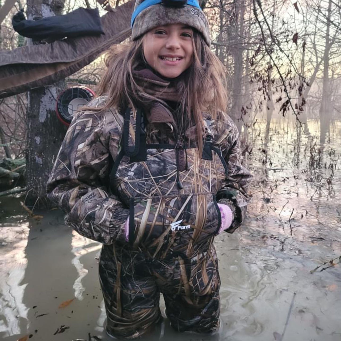 8 Fans Hunting Waders for Kids, Neoprene Youth Fishing Waders with Boot, Lightweight Chest Waders for Toddler Children (Next Camo Evo(s), 8/9#)
