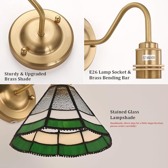 Vintage Battery Operated Wall Sconce Set of 2 with Remote, RGB LED Wall Lamp 12 Colors Dimmable, Brass Lights Fixture for Bedroom Living Room Hallway Green Multilayer Petal