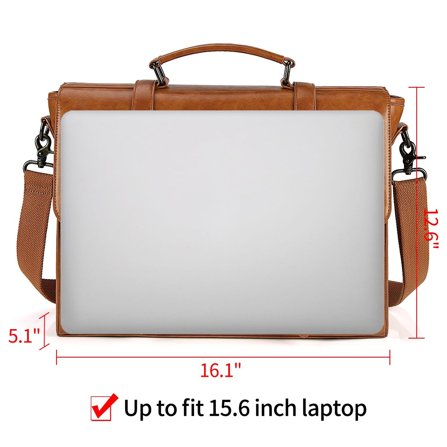 Mens Messenger Bag Vintage 15.6 Inch Waterproof Leather Laptop Briefcase Large Satchel Shoulder Bag Retro Office College Computer Bag, Brown（without Leather Padfolio）