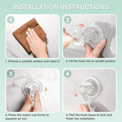 VIS'V Wreath Hanger, Large Suction Cup Wreath Hooks, Heavy Duty, 22 LB Capacity, Removable and Reusable, Clear, 4 Pcs
