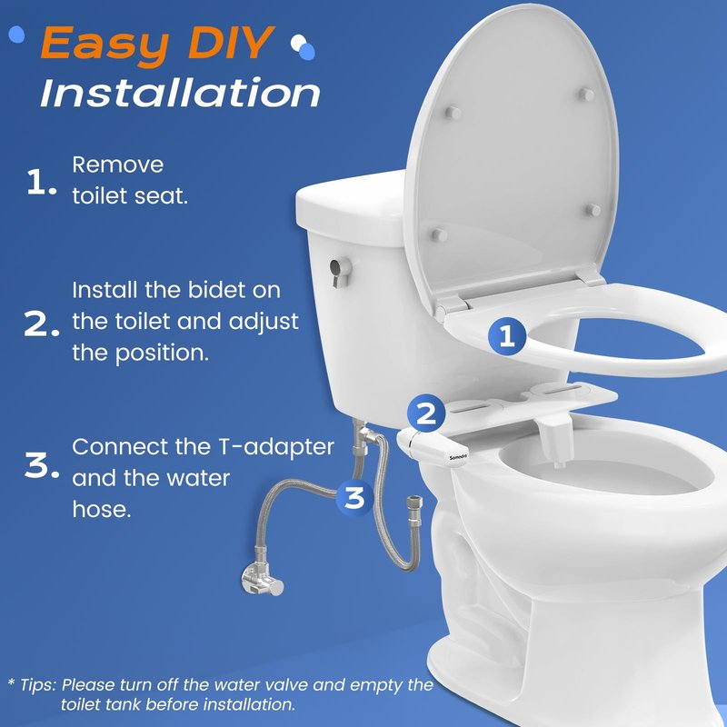 SAMODRA Ultra-Slim Bidet Attachment for Toilet - Self Cleaning Nozzle Hygienic Bidets for Existing Toilets - Adjustable Water Pressure Fresh Water Sprayer Toilet Bidet - Easy to Install