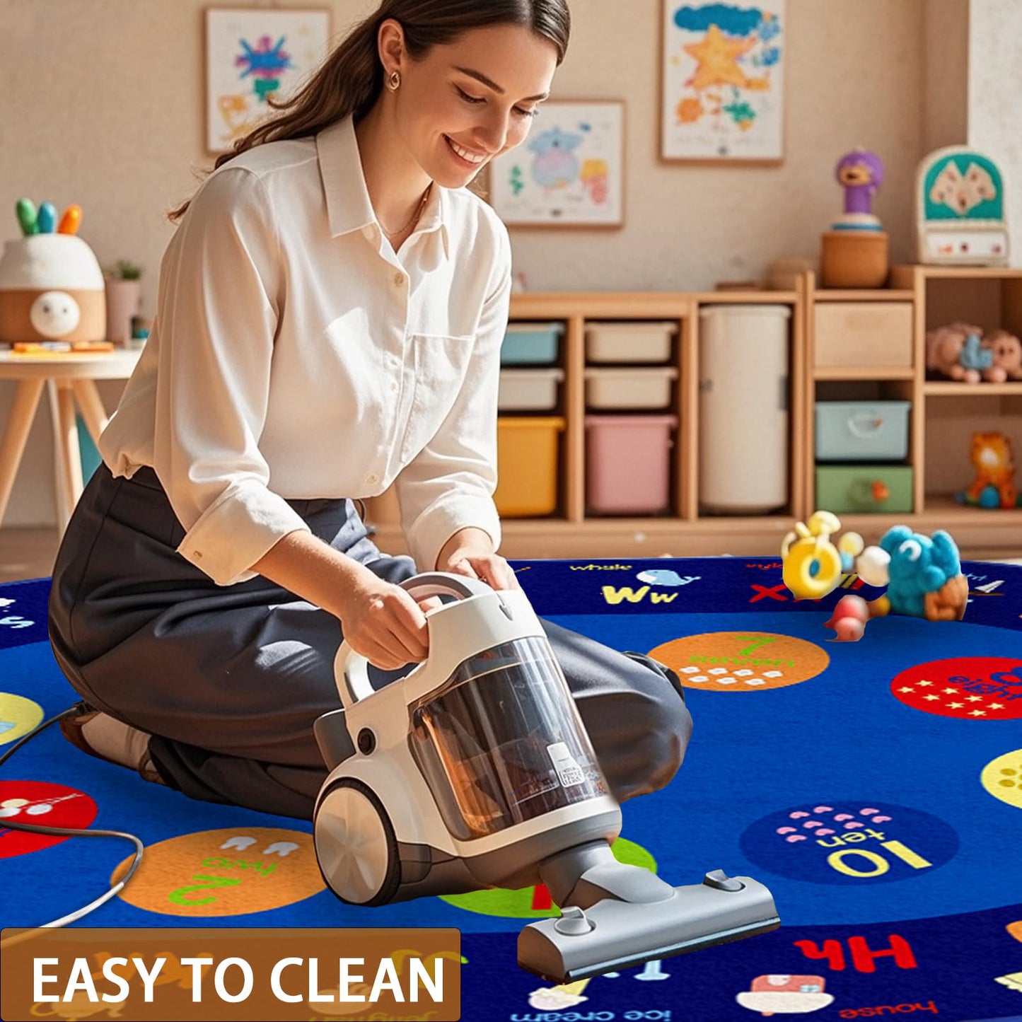 Large Oval Classroom Rug, 6×9Ft ABC Rugs for Kids Playroom, Education Classroom Circle Time Carpet Elementary for Learning Alphabet, Numbers, Words, Area Preschool Playmat for Daycare Kindergarten