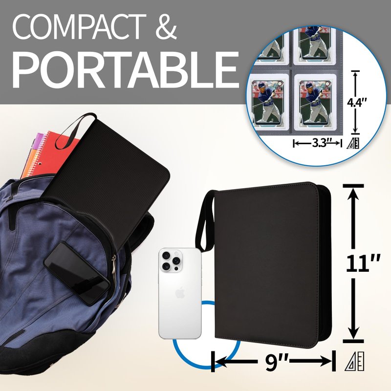 Card Binder for Toploaders,Portable 4 Pockets Trading Card Holder Albums for Sports, Trading, and Gaming Cards Black