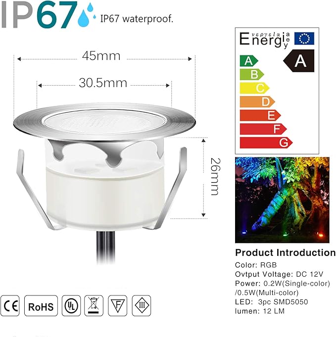 Outdoor Deck Lights Waterproof Multi Color RGB Stainless Steel Outdoor Decoration Lights for Yard Garden Recessed Wood Landscape Pathway Patio Step Stairs (10 Pack,Silver Border)