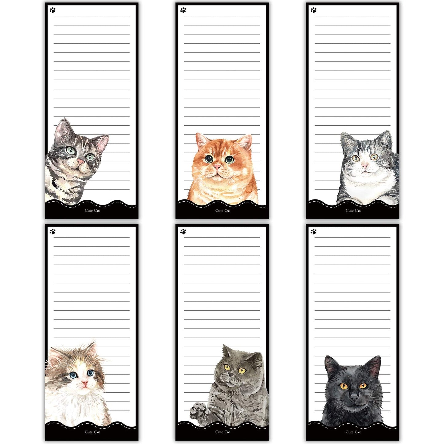Zonon 6 Pack Cats Magnetic Notepads for Fridge To Do List Magnetic Back Memo Pad Reminders Notepads for Fridge, Grocery, Shopping, Reminders, 30 Sheets Per Pad, 7.5 x 3.2 Inch(Cat)