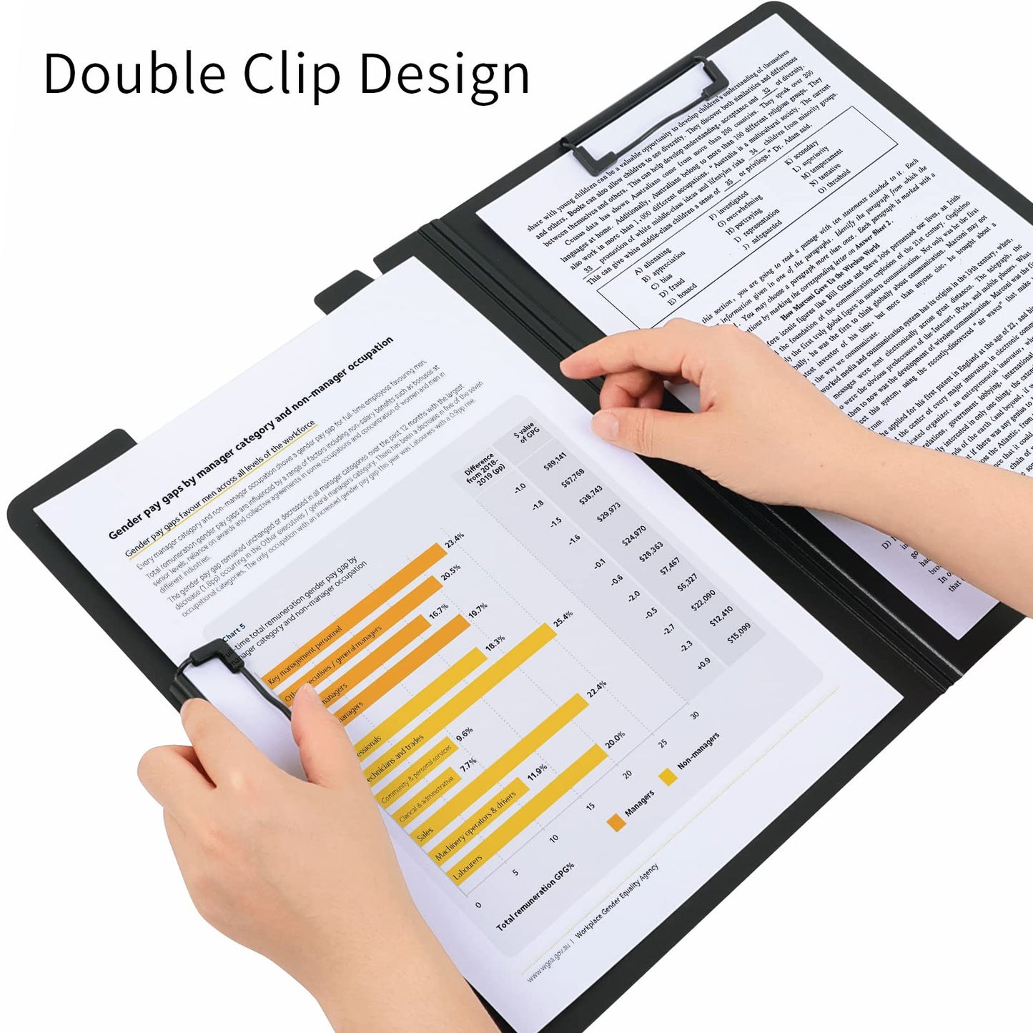 URbantin A4 Clipboard,5 Pack Foldable Clipboards with Two Clips File Document Organiser,Clip Board for Business,Office,School or Restaurant (Black)