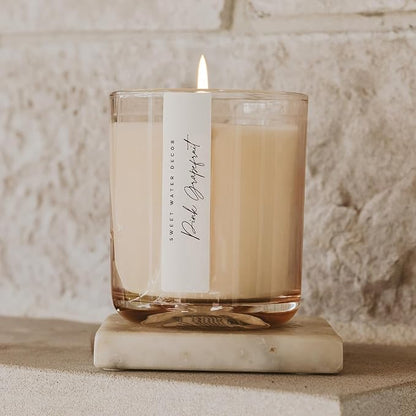 Sweet Water Decor Pink Grapefruit Scented Soy Candles – Grapefruit, Orange, Strawberry, Rose, Musk, Cedarwood – Uplifting Aroma – 50 Hour Burn – 12oz Tinted Glass Jar for Home Decor and Bedroom Decor