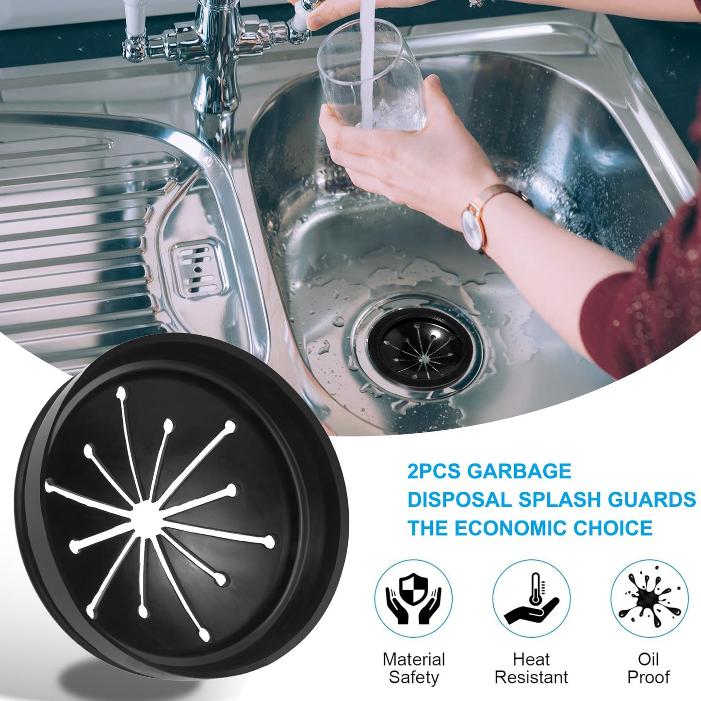 AxiyanX 3 3/8" Inch Sink Splash Guard - Rubber Garbage Guard and Disposal Stopper for Whirlaway, Waste King, and GE Models (Black 3 3/8 in)