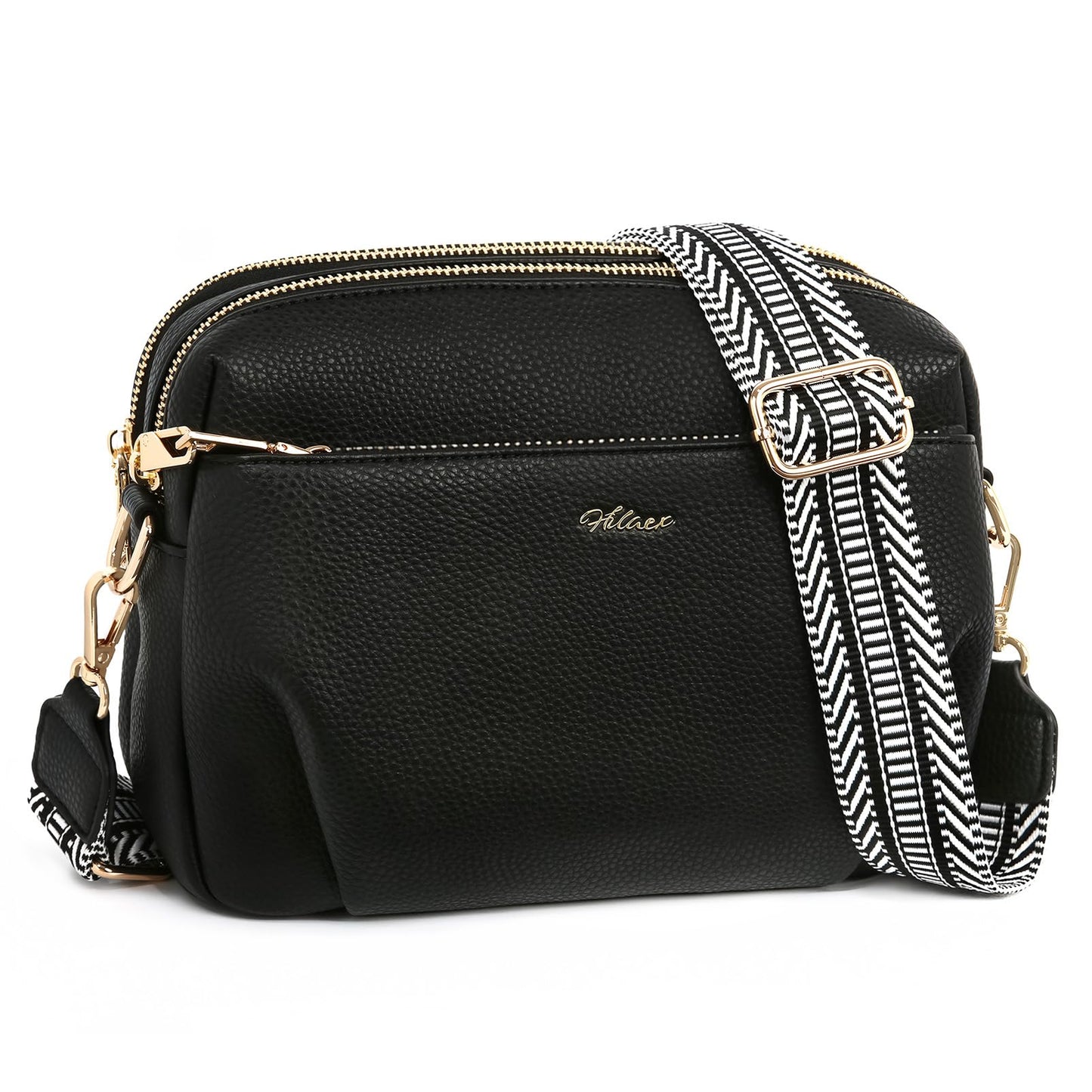 HILAEX Crossbody Bag for Women Leather Purse Anti Theft Multi Pockets Wide Adjustable Strap Shoulder Handbag RFID Blocking Black