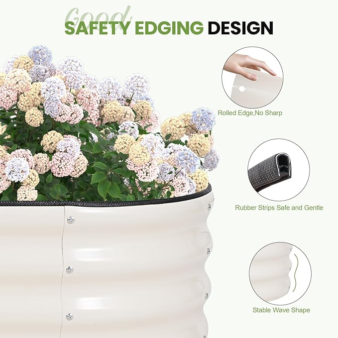 G GOOD GAIN Raised Garden Beds - 4x2x1ft Galvanized Planter Boxes Kit with Protective Tape & Gloves & Tools | Oval Metal Outdoor Raised Bed for Gardening Vegetables, Fruits, Flowers, Herbs, White