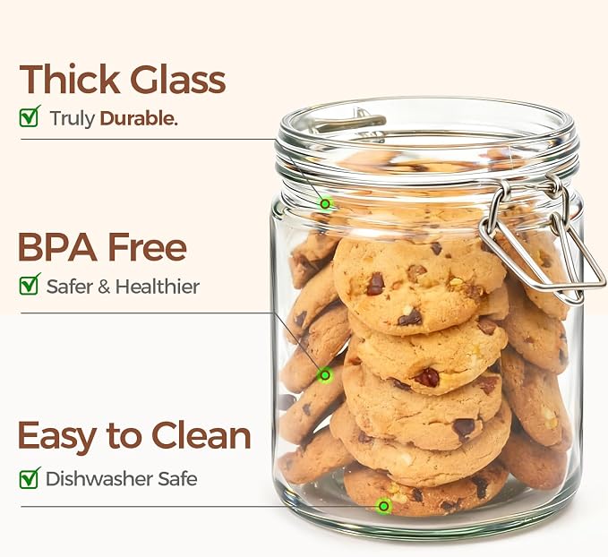 ComSaf 6-Pack 25oz Straight Sided Glass Jars with Lids, Meal Prep & Canning Containers for Overnight Oats, Salads, Fermenting & Pickling, Easy-to-Clean Cylinder Canisters for Pantry