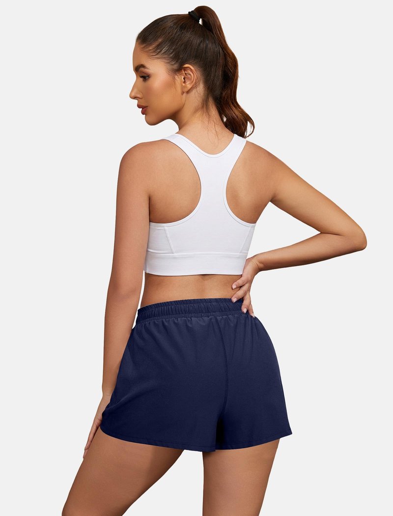 FireSwan Athletic Shorts for Women 2 in 1 High Waisted Quick Dry Running Workout Gym Active with Pockets Navy Blue Medium