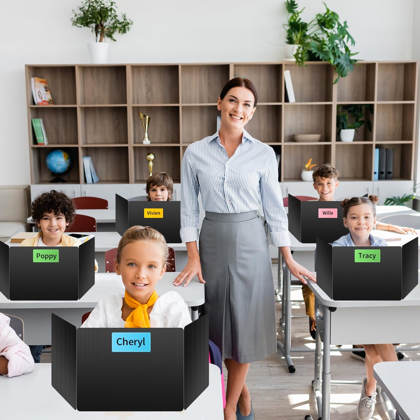 24 Pack Black Desk Dividers for Students, Privacy Shields Folder for Students, Durable & Waterproof Plastic Study Board, Classroom Teacher Supplies Test Divider, Includes 40pcs Extra Labels