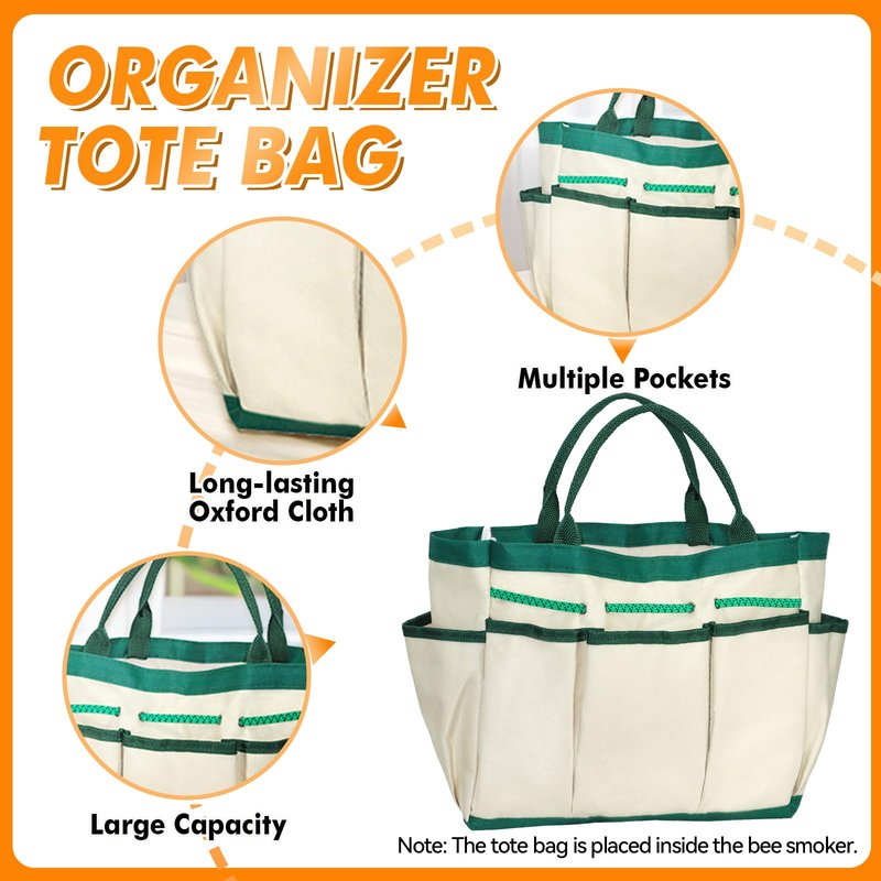 BeeCastle 9 Pcs Beekeeping Tools Kit with Organizer Tote for Beekeepers, Necessary Beekeeping Supplies Bee Keeping Starter Kit Includes Bee Smoker Kit and Beehive Tools