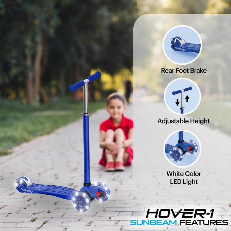 Hover-1 Sunbeam Kick Scooter with Multicolor Wheel Lights, 4.5” Front Wheels, Rear Foot Brake, and 110 Pound Weight Capacity