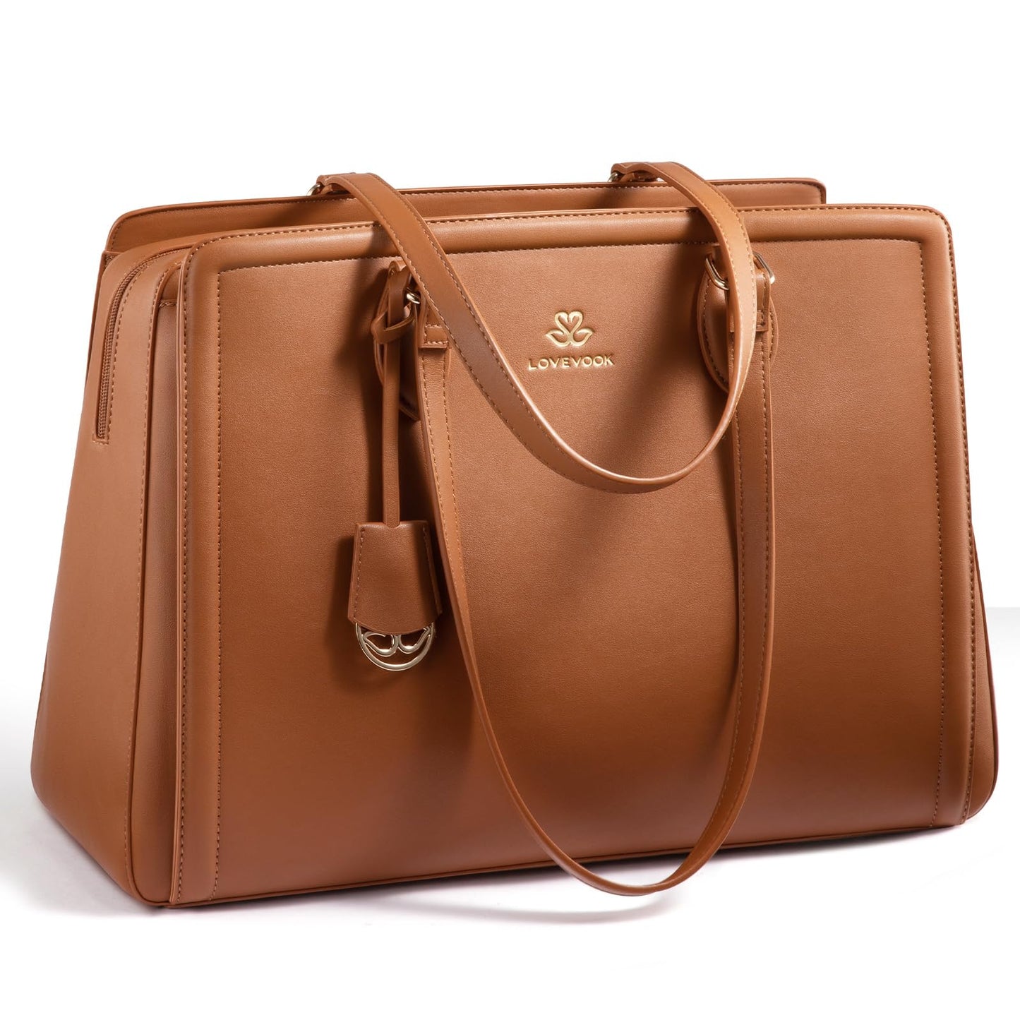 LOVEVOOK Laptop Tote Bag for Women,17.3 Inch Waterproof PU Leather Work Bag, Professional Computer Bags Business Office Work Briefcase Handbag Purse Shoulder, Office Gifts for Women, Brown