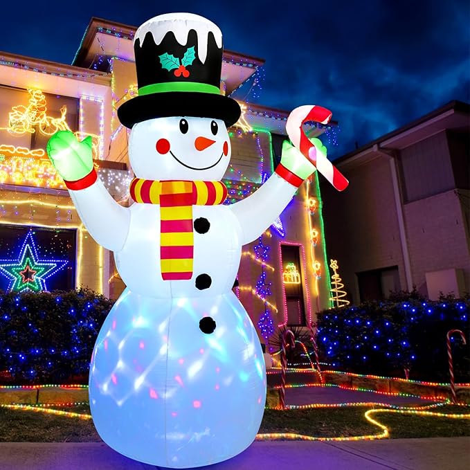 FRAMICS 7 FT Christmas Inflatable Outdoor Decoration,Snowman Christmas Inflatable Blow Up Christmas Decorations Outdoor with Built-in Colorful Rotating LEDs for Holiday Indoor Outdoor Garden