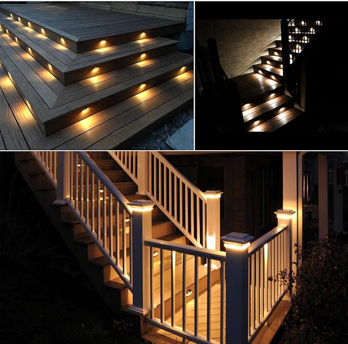 6 Pack LED Stair Lights Kit Low Voltage Waterproof IP65 Outdoor 1-2/5" Recessed Wood LED Deck Lighting Yard Garden Patio Step Landscape Pathway Decor Lamps,Warm White