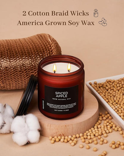 M&SENSE Spiced Apple 2 Wick Fall Scented Candle, 11.6oz Natural Soy Wax Candle for Autumn Decor, Up to 70 Hours Burn Time, Strong Fall Scented Candle Gift for Christmas Holiday Celebration