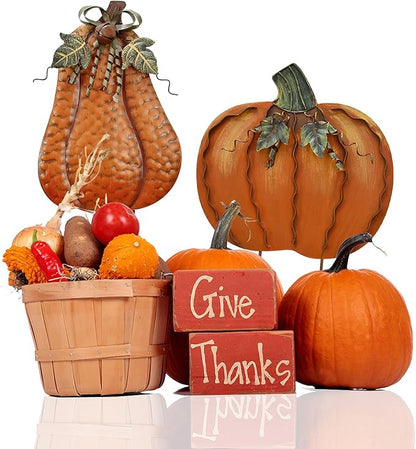 Metal Pumpkin Stakes Yard Signs Fall Decor Decorative Garden Stake Lawn Pumpkins Ornaments Outdoor Autumn Decoration for Harvest Halloween Thanksgiving (17.5" H +20" H Orange)