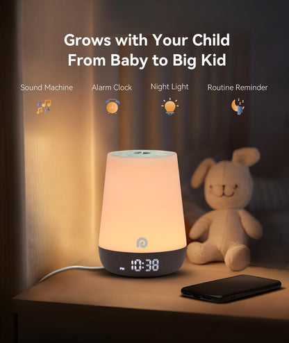 Dreamegg Sound Machine Baby - White Noise Sound Machine Baby With Night Light, Ok to Wake Alarm Clock, 34 Soothing Sounds, Sleep Trainer, Routine Builder, App Control for Kids Nursery Sleeping Bedroom
