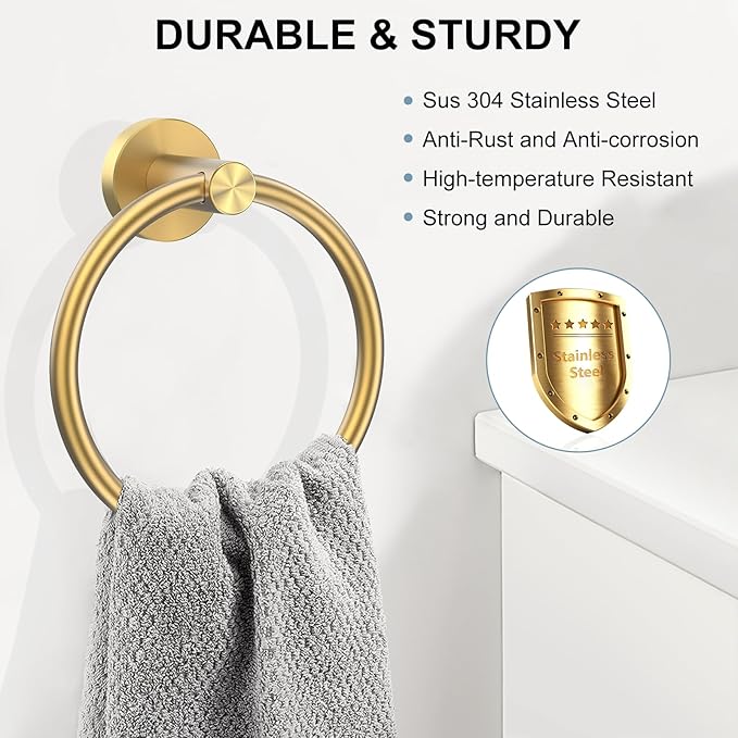 SetSail Towel Holder for Bathroom Wall Screw-in Gold Towel Ring Stainless Steel