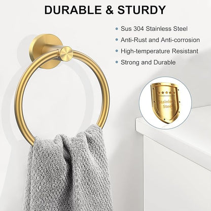 SetSail Towel Holder for Bathroom Wall Screw-in Gold Towel Ring Stainless Steel