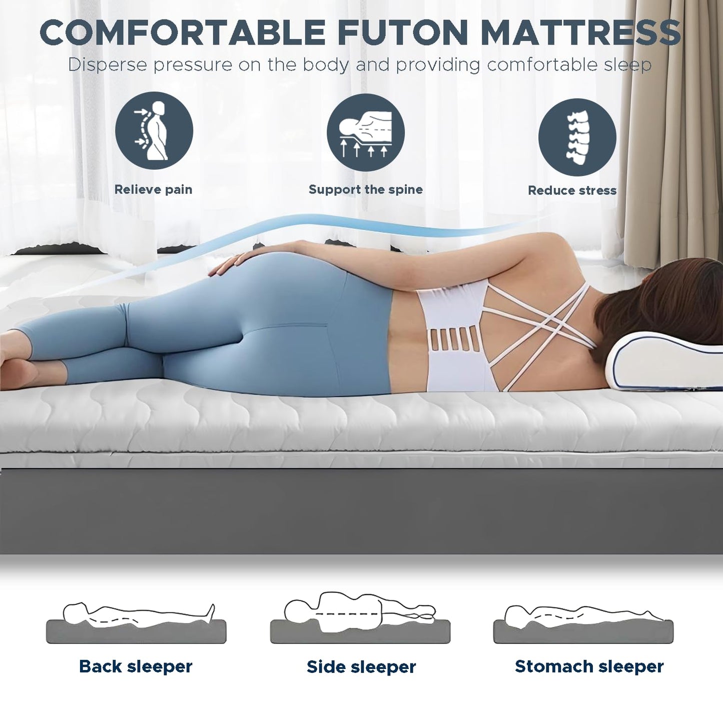 Japanese Futon Floor Mattress, 100% High Density Comfortable Foam, 3.5" Thicken Foldable Mattress Tatami Mat Sleeping Pad, Ideal for Comfort and Support, Kids Floor Lounger Pillow Bed Sofa (Twin）