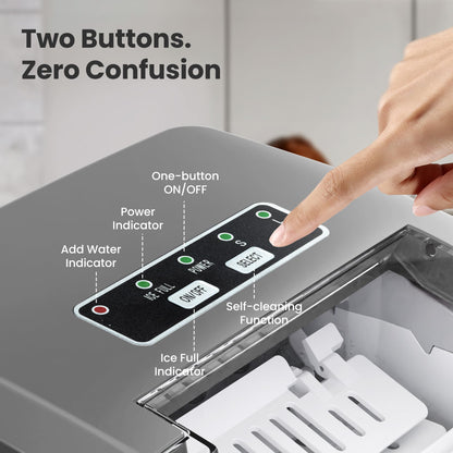 Portable Countertop Ice Maker Machine with Handle, 8 Bullet-Shaped Ice Cubes Ready in 6 Mins, 26Lbs/24H, Self-Cleaning Function with Ice Scoop and Basket for Home/Kitchen/Party (Grey)