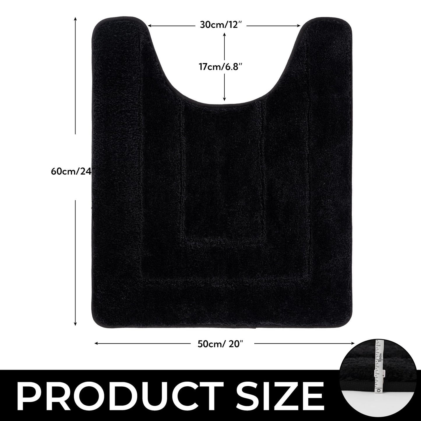 GRANNY SAYS Bathroom Toilet Rugs U Shaped, Bath Mats for Bath, Bathroom Rugs Non Slip Washable, Absorbent Microfiber Toilet Mat, Soft Plush Shaggy Bath Carpet, 20" x 24", Black
