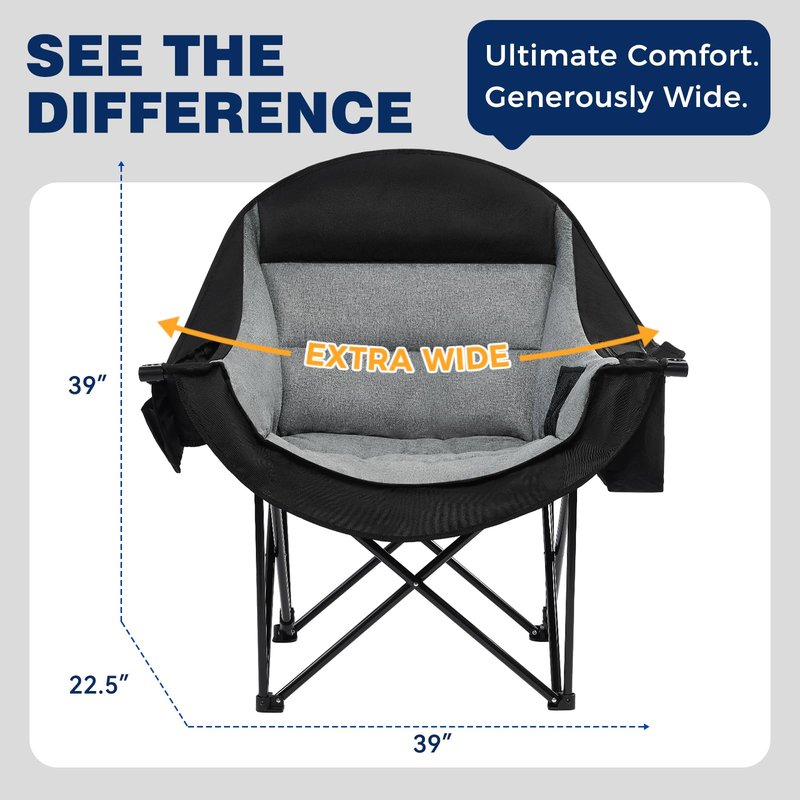 apollo walker Extra Wide Oversized Camping Chair - Heavy Duty Padded Folding Chair with Cooling Bag, Cup Holder & Carry Bag