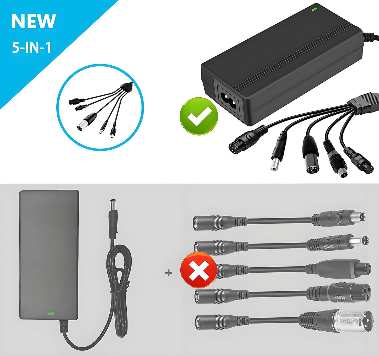 42V 2A Replacement Charger for 36V Electric Scooter Ebike Lithium Battery, 5 in 1 Scooter Charger for Gotrax, Jetson, Swagtron, Brid, Segway, Razor, Sisigad, Xiaomi,Ninebot