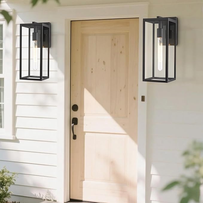 Bestshared Outdoor Wall Sconce Lights,Exterior Wall Lighting Fixtures with Clear Glass, Anti-Rust Modern Black Outside Lantern Lamp for House Front Porch Doorway Patio (Black, 15"-3 Pack)