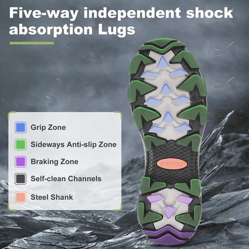 Showave Men's Mid Calf Rubber Work Boots Waterproof Insulated Rain Boots for Outdoor Mud Gardening