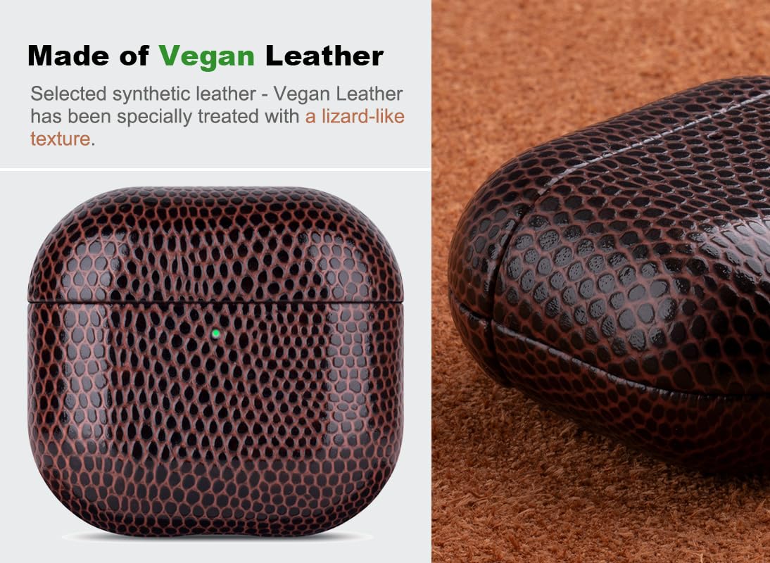 Haobobro Handmade Case - for AirPods 4 Case Cover - Selected Vegan Leather, Lizard Skin Texture, Drop Protective Hard Shell Cover for AirPods 4th Generation Earbuds - Coffee