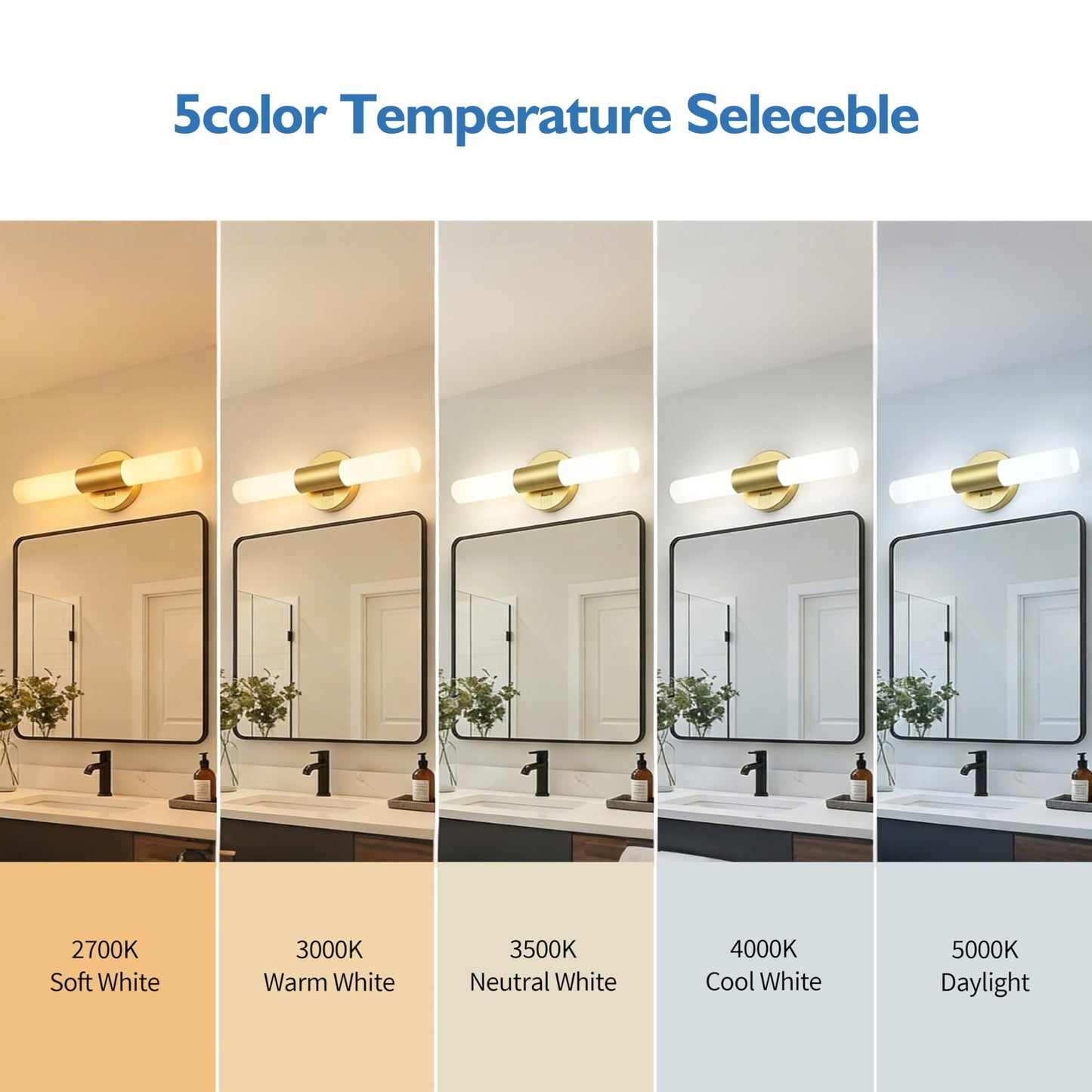 Jolux LED Bathroom Vanity Lights for Mirror,16W 1000LM Dimmable Wall Sconce with 5CCT (2700K-5000K) & Wall Switch,Gold Modern Light Fixture for Bathroom Mirror Lighting.