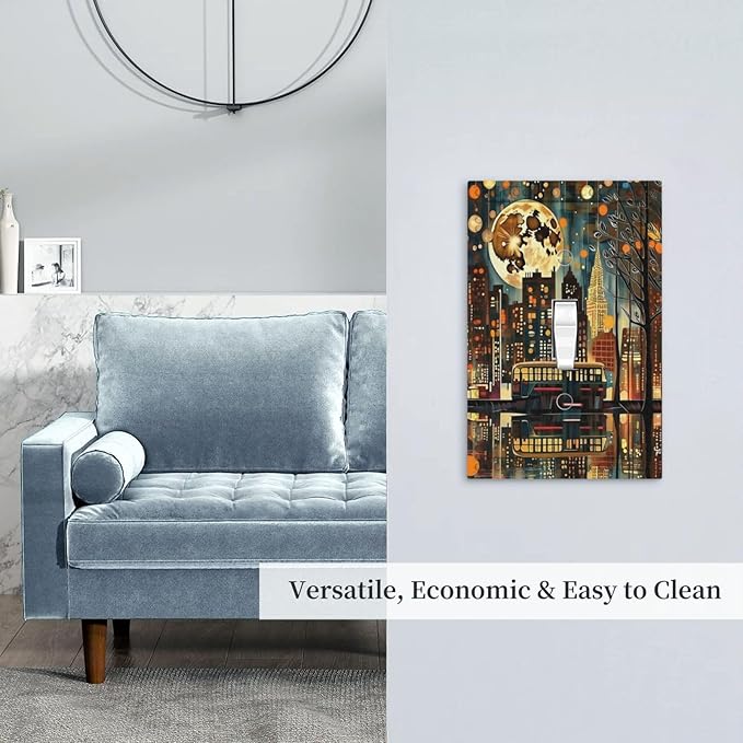 City Light Moon Bus Abstract Art Light Switch Covers 1 Gang Single Toggle Wall Plate Decorative Switchcover Electrical Switchplate for Country Living Decor