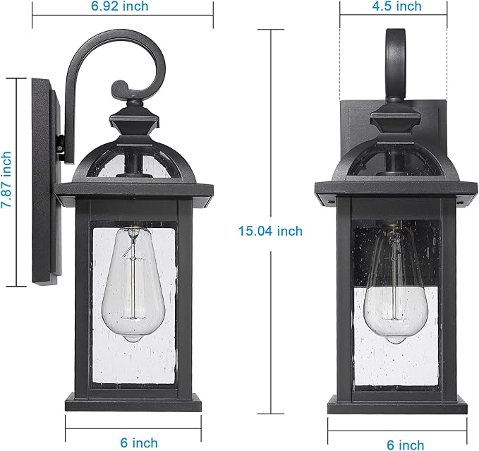 Darkaway Outdoor Lights Fixtures Wall Mount, Outdoor Wall Sconce with Seeded Glass Waterproof Outside Exterior Lights Fixture for House, Front Porch, Patio (2 Pack)