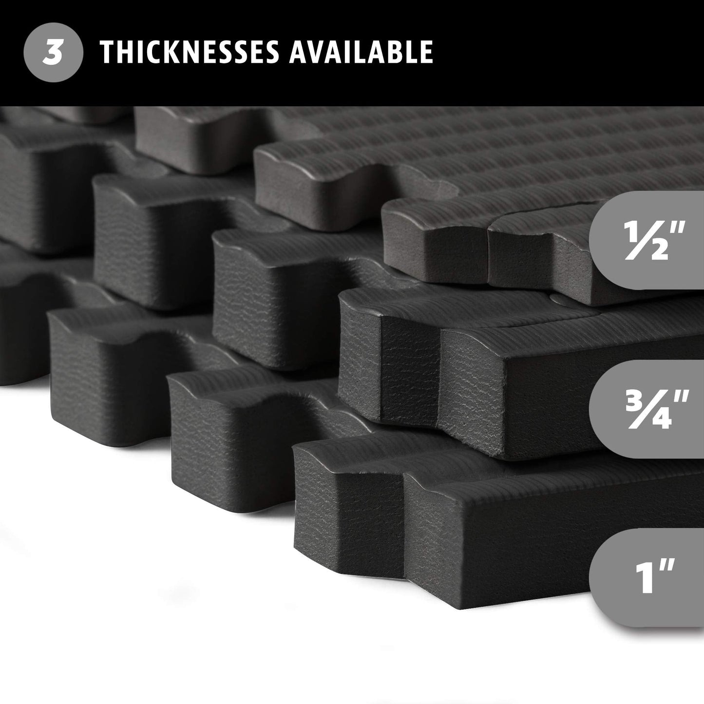 We Sell Mats 3/4 Inch Thick Martial Arts EVA Foam Exercise Mat, Tatami Pattern, Interlocking Floor Tiles for Home Gym, MMA, Anti-Fatigue Mats, 24 in x 24 in, Black, 24 Square Feet (6 Tiles) (TM)
