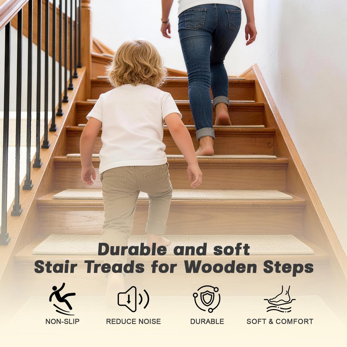 Virexa Stair Treads for Wooden Steps: 15PCS Non Slip Peel and Stick Stair Treads, 8" X 30" Stair Runner, Carpet Stairs Treads Machine Washable Adhesive Stair Rug for Kids Elders & Pets