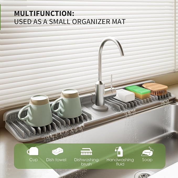 Faucet Mat for Kitchen Sink, 24 Inch Longer Silicone Sink Splash Guard