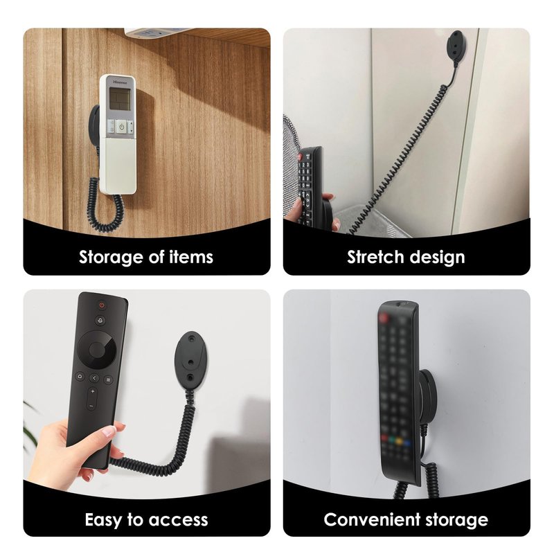 Magnetic Remote Leash Control Holder with Security Cable, Retractable Tidy Anti-lost Rope Organizer Easy Installation Stable Suitable for Projector TV Fan and Air Conditioner Remotes (2Pcs Black, S)