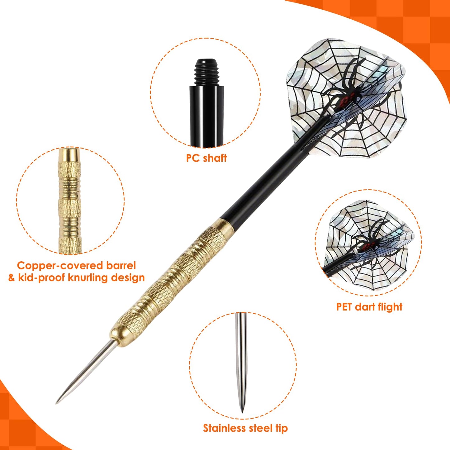MaxMau 18 pcs Steel Tip Darts Set for Dartboard Metal Point Laser Dart Flights