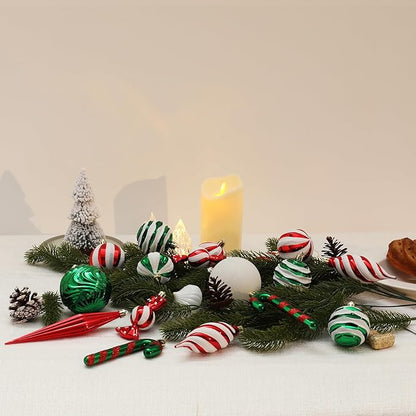 Christmas Ball Ornaments Set Shatterproof Christmas Tree Ornaments 24 PCS Painted Shaped Styles Xmas Tree for Holiday Decor,Red and Green