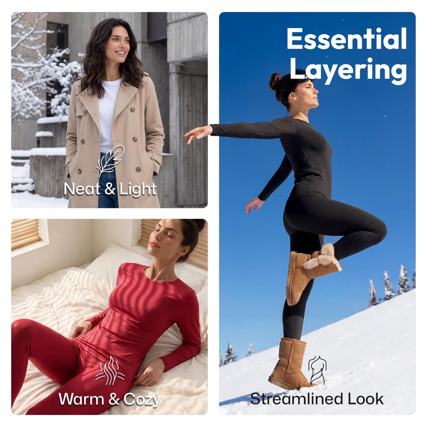 WEERTI Thermal Underwear for Women Long Johns with Fleece Lined Base Layer Women Cold Weather Top Bottom-White L